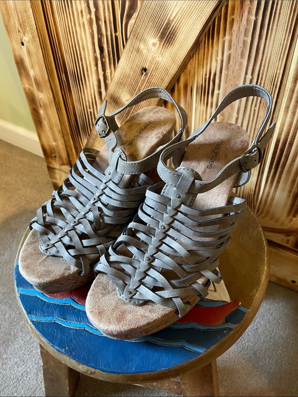 Maurices Gray Strappy Wedge Sandals